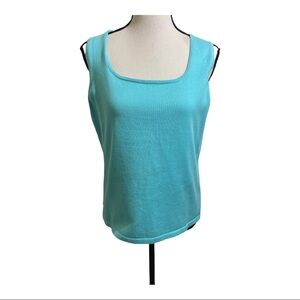 Lauren Ralph Lauren womens knit square neck sleeveless tank top blue. Size large
